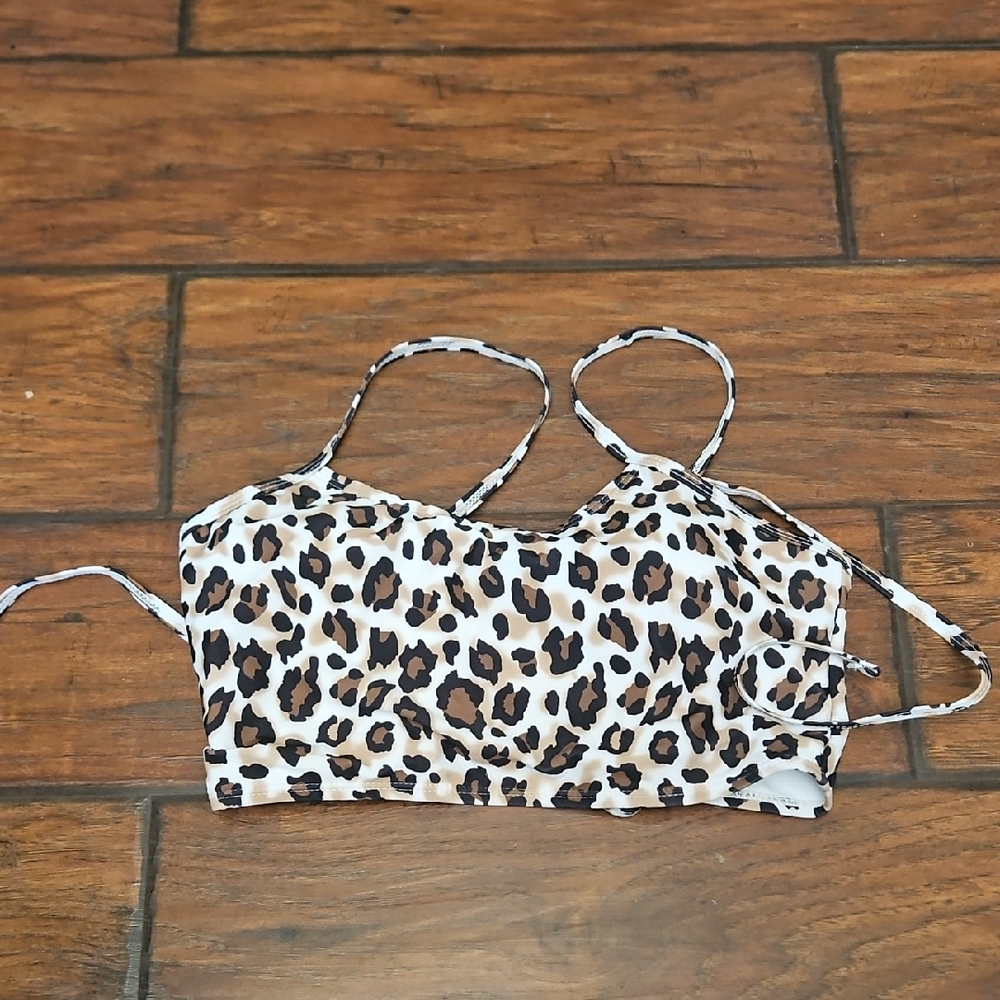 Leopard Print Strappy Swimsuit Top Size L